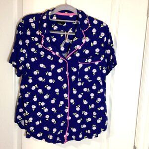 Kate Spade Women's Blue White Daisy Floral 2 Piece Short Leg Pajama Set PJ's